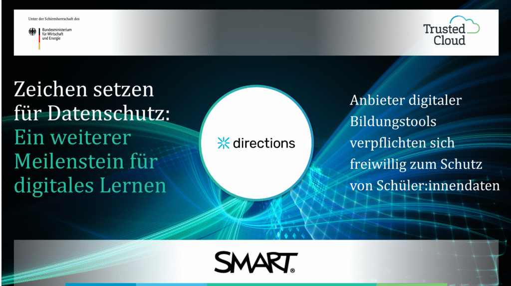 Visual für SMART mit der Aufschrift Zeichen setzen für Datenschutz, und das directions Logo