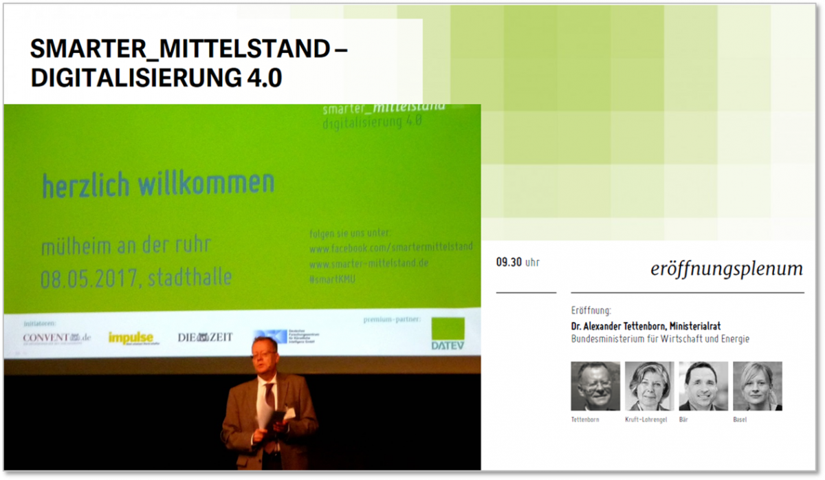 Collage Dr. Alexander Tettenborn, Bundesministerium für Wirtschaft und Energie im Rahmen der Veranstaltung "Smarter_Mittelstand" am 08. Mai 2017 in Mülheim an der Ruhr.