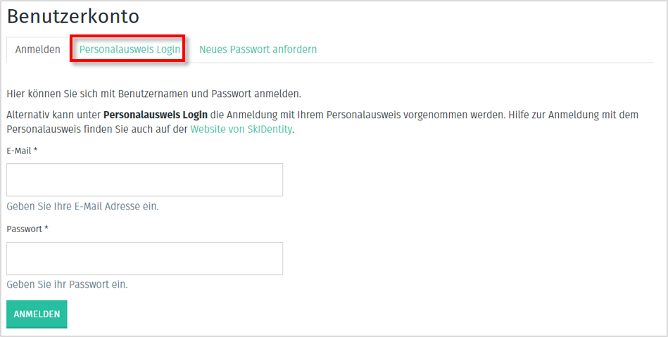 Ansicht der Loginmaske für Anbieter auf www.trusted-cloud.de