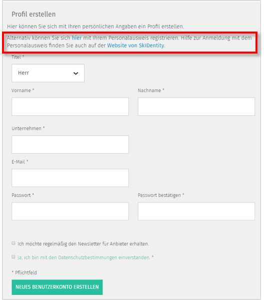 Ansicht der Registrierungsmaske auf www.trusted-cloud.de